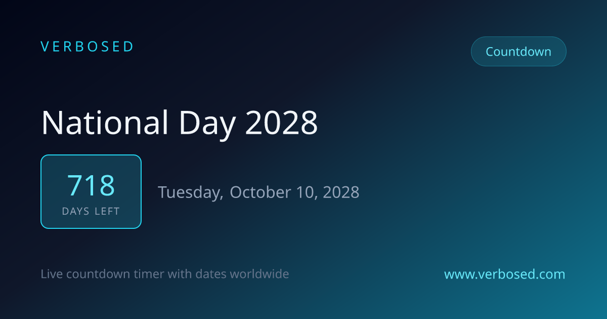 Days Until National Day 2028 - Countdown Timer | Verbosed
