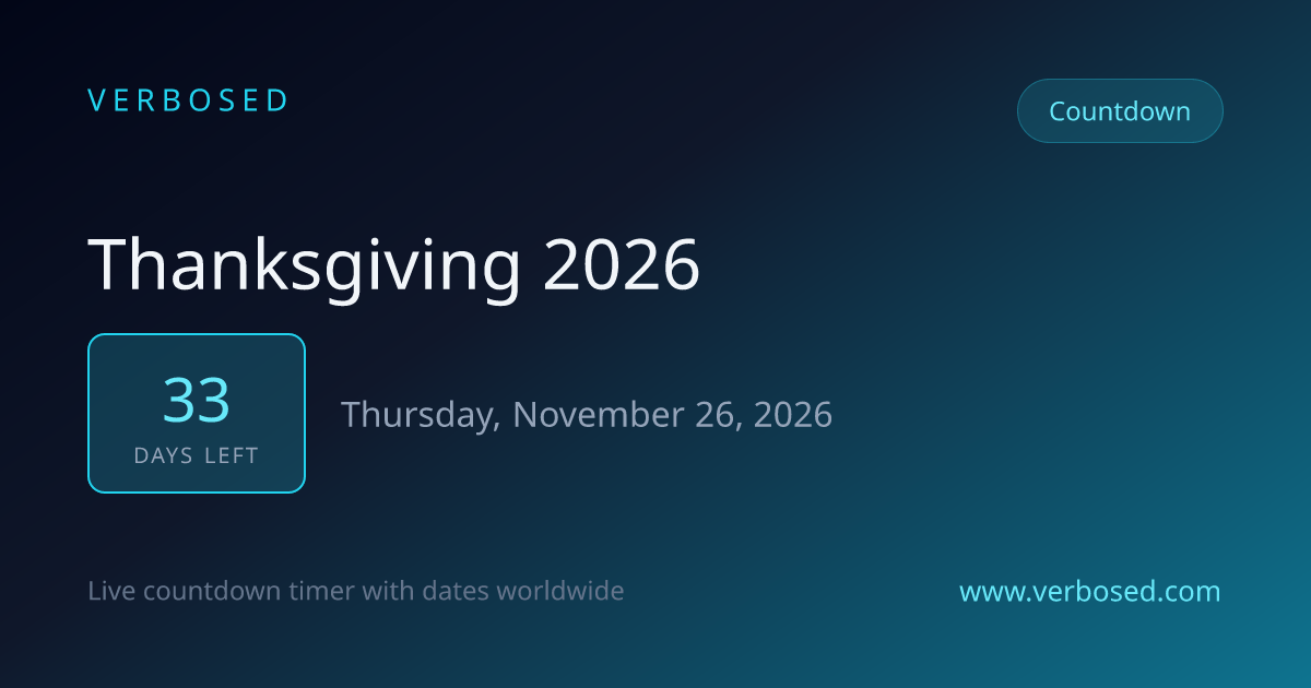 Days Until Thanksgiving Day 2026 - Countdown Timer | Verbosed