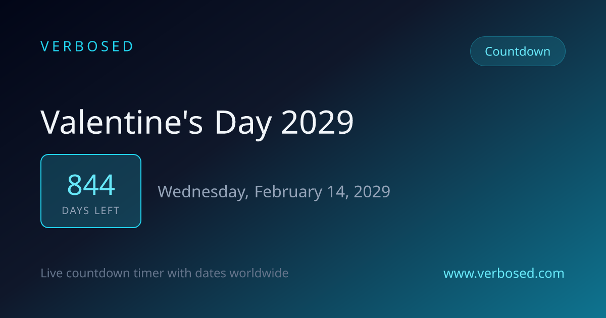 Days Until Valentine's Day 2029 - Countdown Timer | Verbosed