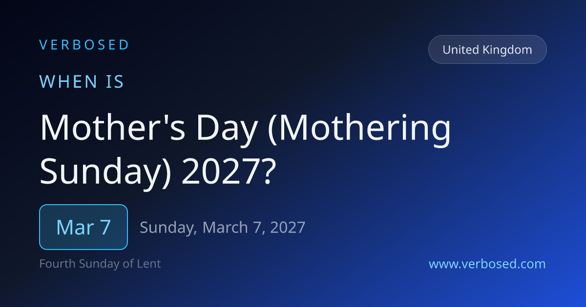 When is Mother's Day (Mothering Sunday) 2027 in United Kingdom?